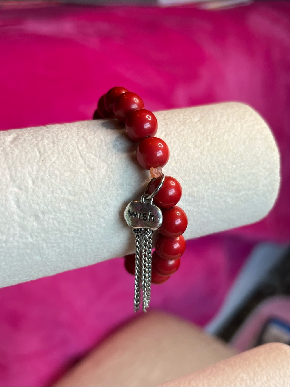 Red Beaded 'Wish' Charm Bracelet - Women's Jewelry